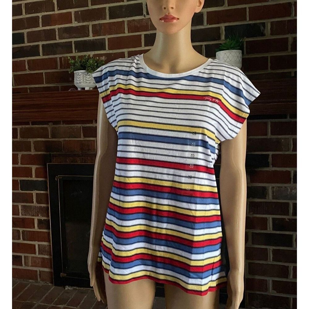 Tommy Hilfiger Womens‎ Cotton modal T-Shirt stripe Multicolor Size XS New